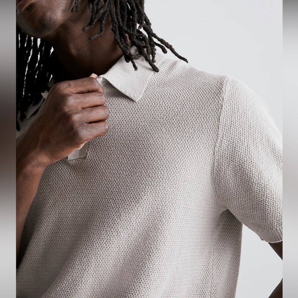 Madewell Textured Cotton Linen Blend Sweater Polo in Gray